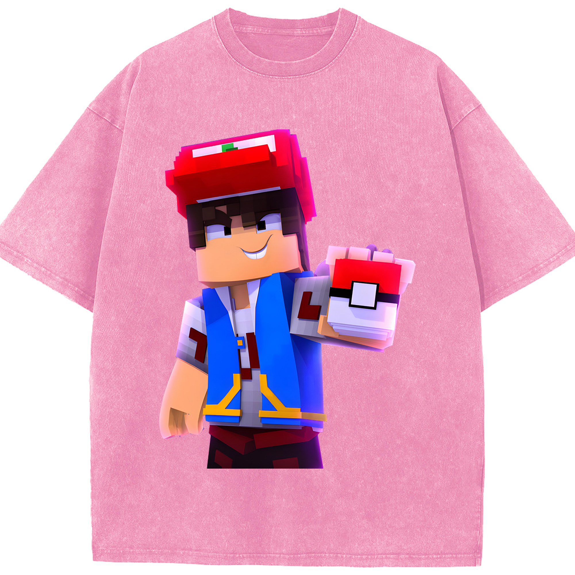 （画像用） マインクラフト ブロックの世界 Minecraft MC Block world 綿100% ヴィンテージ風 半袖Tシャツ（フロントプリント）